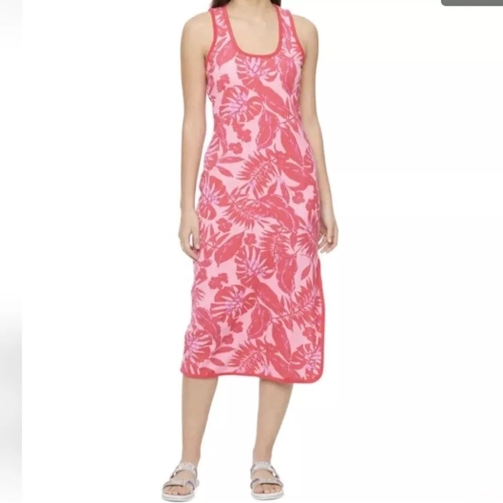 Juicy Couture Hotpink Tropical Print Towel Terry Pull On Midi Tshirt Dress Nwt S